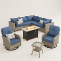 Outdoor Patio Furniture Set Built for Year-Round Entertaining, 42" Fire Pit, Solar Table, Swivel Chairs
