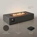 Propane Fire Table Designed for Modern Patios, Concrete Composite Build, 60-Inch Length, Vinyl Cover