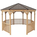 DIY Meridian 12 Ft. Octagon Enclosed Wood Outdoor Patio Gazebo with Brown Hardtop Metal Roof and 36 In. Guard Rail