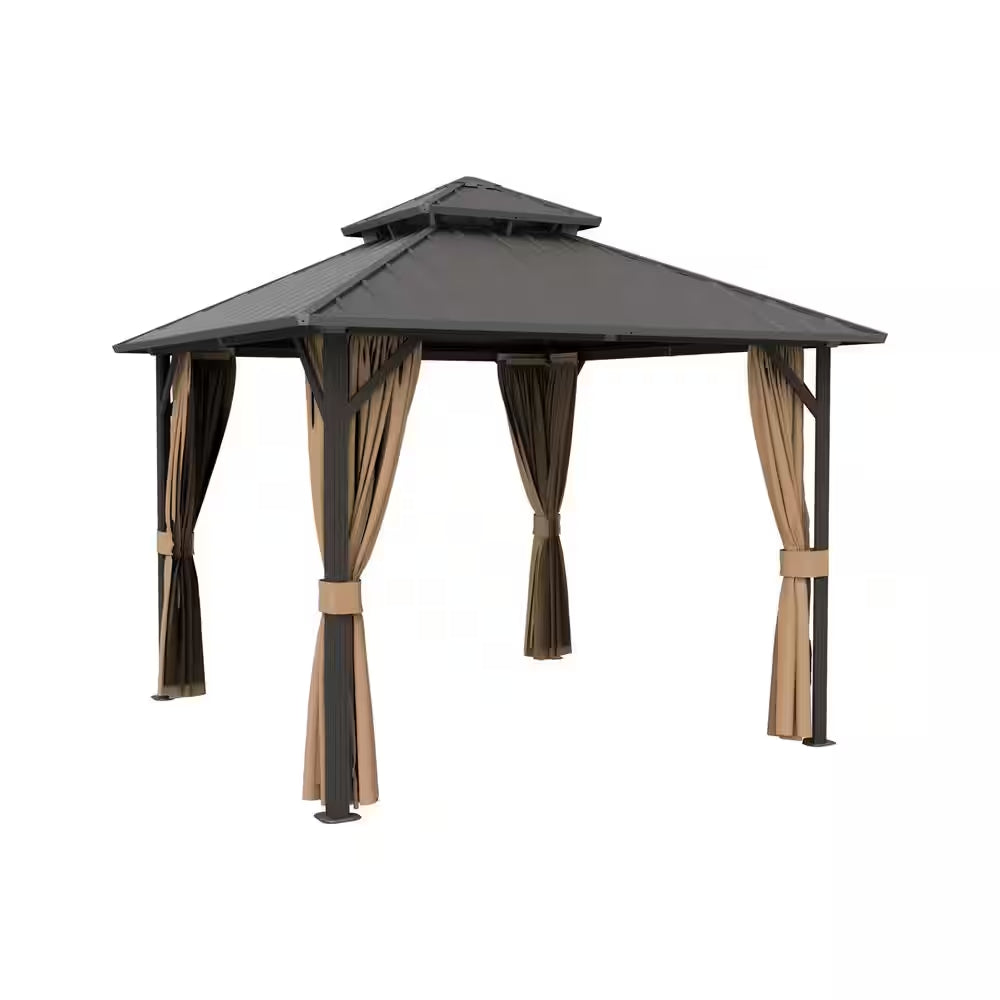 12 Ft. X 12 Ft. Aluminum Hardtop Gazebo with Double Galvanized Steel Roof, Netting and Curtains for Patio and Backyard