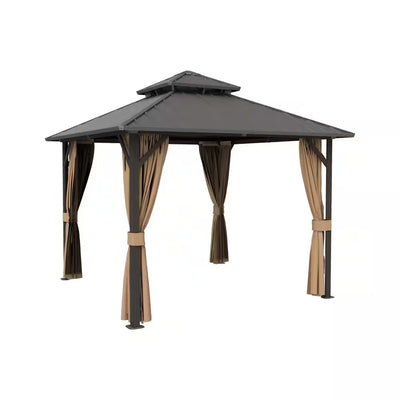 12 Ft. X 12 Ft. Aluminum Hardtop Gazebo with Double Galvanized Steel Roof, Netting and Curtains for Patio and Backyard