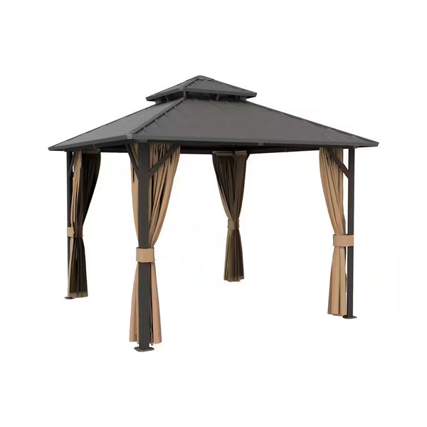 12 Ft. X 12 Ft. Aluminum Hardtop Gazebo with Double Galvanized Steel Roof, Netting and Curtains for Patio and Backyard