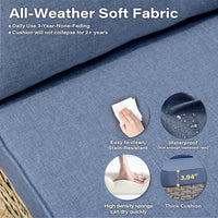 9 Pieces Patio Furniture Set All Weather Wicker Outdoor Conversation Set with 42" Fire Pit outside Furniture Patio Sofa with Swivel Chairs & Solar Table, Denim Blue