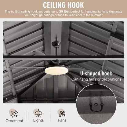 12 Ft. X 12 Ft. Aluminum Hardtop Gazebo with Double Galvanized Steel Roof, Netting and Curtains for Patio and Backyard