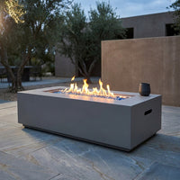 50000 BTU Coating Steel Propane Fire Pit Table in Gray Rectangular Modern Outdoor Gas Fire Table with Tank Holder — Studio Shot
