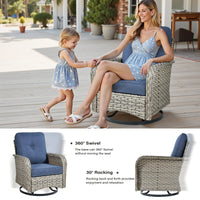 9 Pieces Patio Furniture Set All Weather Wicker Outdoor Conversation Set with 42" Fire Pit outside Furniture Patio Sofa with Swivel Chairs & Solar Table, Denim Blue