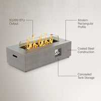 50000 BTU Coating Steel Propane Fire Pit Table in Gray Rectangular Modern Outdoor Gas Fire Table with Tank Holder — infographic