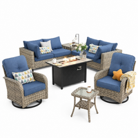 Outdoor Patio Furniture Set Built for Year-Round Entertaining, 42" Fire Pit, Solar Table, Swivel Chairs