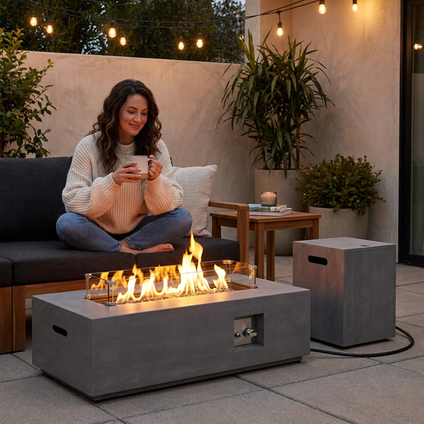 Propane Fire Pit Table Built for Year-Round Gatherings, 50K BTU Heat, Integrated Ignition, Tank Storage