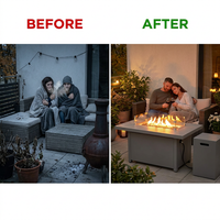 50000 BTU Coating Steel Propane Fire Pit Table in Gray Rectangular Modern Outdoor Gas Fire Table with Tank Holder — Before & After